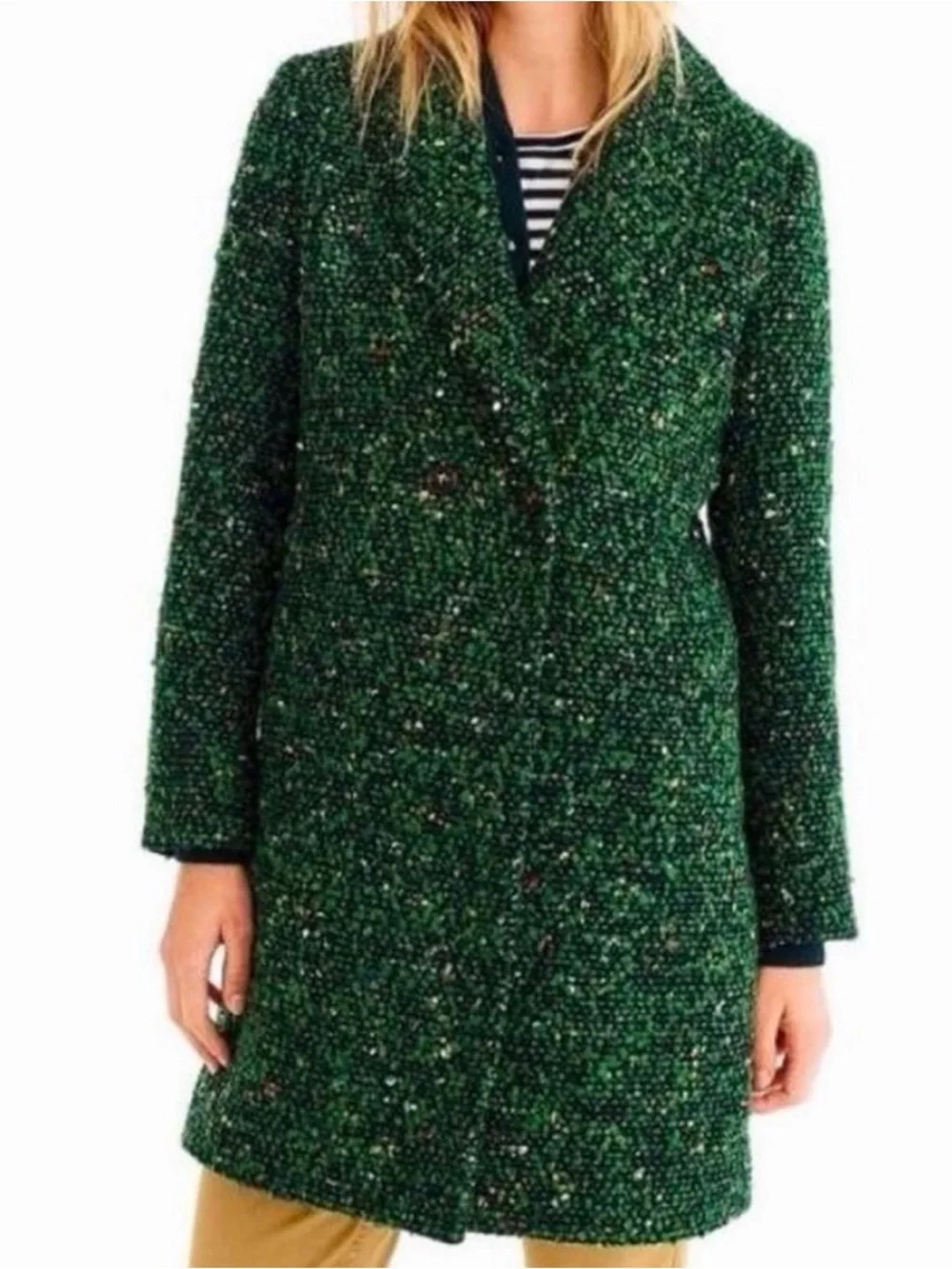 J. Crew Collection Daphne Wool Green Tweed Double-Breasted Pea Coat - Picture 9 of 14